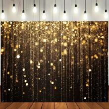 A Shiny Golden Curtain With A Black Background Paired With Golden Rain, Sparkling Lights And Sparks, A Multifunctional Polyester Background Fabric Suitable For Luxury Parties And Award Ceremonies, Holiday Party Banners, No Need For Power.