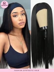 RONAN 合成头带假发 1B 黑色自然长直发假发日常派对角色扮演假发耐热纤维夏季促销自然透气