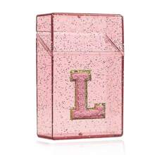 1PC雪花烟盒雪茄烟嘴打火机收纳盒防潮抗压塑料闪亮香烟收纳盒刺绣立体首字母A到Z透明烟盒女士男士礼物20件烟具配件