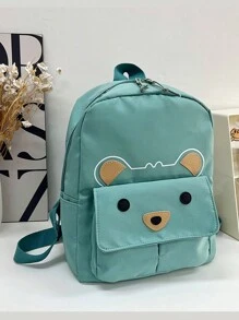 定制刺绣字母和熊图案可爱背包，适合男孩和女孩的时尚休闲学生书包，时尚背包，学龄前小学生背包，户外旅行便携式背包 - 彩色 - 查看 4