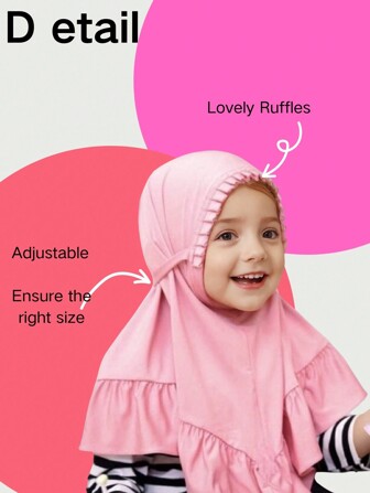 1pc High Quality Elastane 2-6years Cute Flounce Hijab Kids Black Easy-Use Headscarf Children Ruffle Edges Handcap Hijab For Outdoor Activities Daily Use