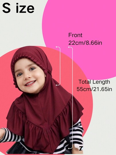 1pc High Quality Elastane 2-6years Cute Flounce Hijab Kids Black Easy-Use Headscarf Children Ruffle Edges Handcap Hijab For Outdoor Activities Daily Use
