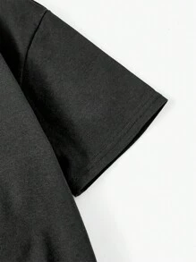 Camiseta de manga corta de verano para niños, de moda casual, con diseño de cuello redondo y estampado de letras líquidas 3D - Negro - Ver 4