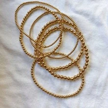 SICIVIA 1pc Gold Stainless Steel Waterproof Bracelet, Women's Anti-Fading Elastic Beaded Bracelet, Layerable Gold Plated Pearl Bracelet, Gift For Women - Yellow Gold - View 3