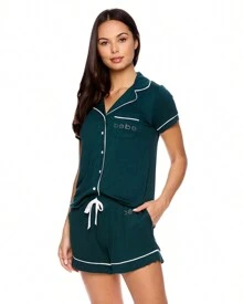 Bebe Pajama Set For Women, Stretch Rayon Knit Short Sleeve PJs For Women Set, Ladies Pajamas Sets - Deep Teal - View 1