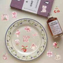 50PCS Pink Transparent Stickers Vinyl Aesthetics Stickers For Scrapbooking, Diary, Laptop, Bumper, Skateboard, Water Bottle, Computer, Phone, Cartoon, Hard Hat, Car Stickers And Decals - Pink - View 7