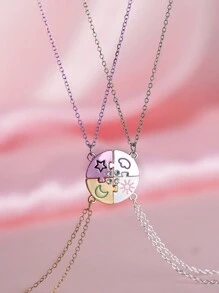 4 件套女孩最佳朋友永恒之心拼图项链套装，彩色珐琅和哑光金/银色合金饰物，青少年项链，最佳朋友项链，友谊项链，女孩礼物，女孩项链，姐妹项链，青少年珠宝，青少年礼物，返校，新年，送给最佳朋友的礼物，绿色项链，青少年珠宝女孩 - 彩色 - 查看 5