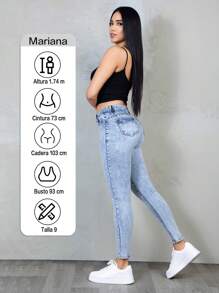 Skinny Jeans Tipo Cargo, Pantalones Pegados Color Azul con Detalles de Desgarre y Cinturón,  Efecto Levanta Glúteos que Moldea la Figura - Azul HSL7036 - Ver 2