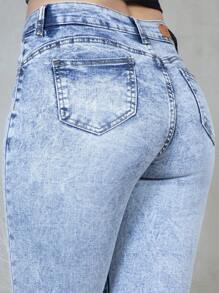 Skinny Jeans Tipo Cargo, Pantalones Pegados Color Azul con Detalles de Desgarre y Cinturón,  Efecto Levanta Glúteos que Moldea la Figura - Azul HSL7036 - Ver 4