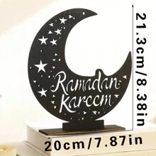 1 szt. Drewniany stojak w kształcie półksiężyca - czarny i naturalny usłojenie drewna, dekoracja stołu w kształcie księżyca w islamskim święcie, ekspozycja na obchody Ramadanu, akcent dekoracyjny do domu i biura, ręcznie robiony drewniany napis "Ramadan Kareem", wzór gwiaździstego nieba