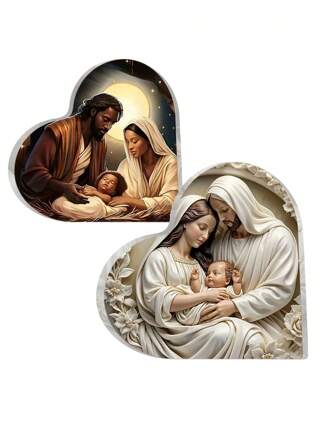 1pc Acrylic Christmas Heart-Shaped Plaque, Newborn/Birthday Decor, Memorabilia, Home/Office Decor, Desktop Decorations, Warm Holiday Gift For Family & Friends (3.9" X 3.9"/10cm X 10cm)