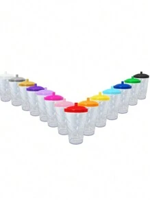 15 Twister Cups 400ML Colored Lid And Transparent Straw - 粉紅色水晶玻璃 - 查看 2