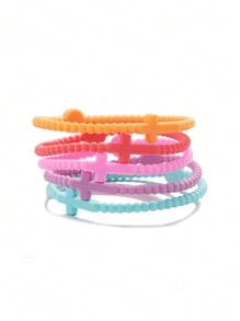 5 件/套儿童简约可爱硅胶手链套装，适合日常佩戴