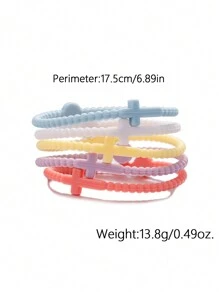 5 件/套儿童简约可爱硅胶手链套装，适合日常佩戴