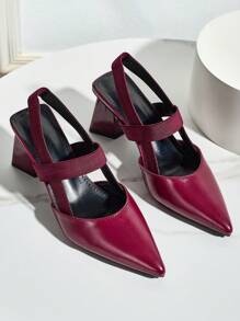 Vintage Red Closed Toe Sandals Women, Chunky Heel Strap Fashion Minimalist Comfy High Heels