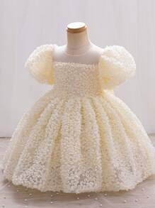 Champagne 3D Floral Flower Girl Dress, Exquisite And Beautiful, Suitable For Birthday Party, Wedding, Stage Performance And Other Occasions - Champagne - View 4