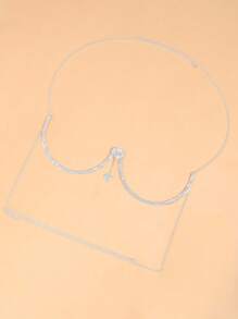 STONEFANS 1pc New Arrival European & American Fashion Chest Ornament, Women's Double Heart Crystal Pendant Chest Chain Sexy Body Jewelry - Silver - View 4