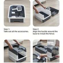 超大号猫砂盆 - 防臭防脏、防漏防溢、保鲜除臭、方便取用双门、先进除臭技术 - 节省空间且易于清洁的抽屉式设计，卫生舒适的宠物厕所