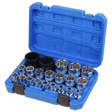 21Pcs 1/2" Drive Universal Spline Socket 12-Point 8-36mm CR-V Metric Socket Set - Blue - View 2