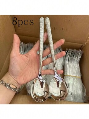 8pcs Set Stainless Steel Hammered Soup Spoons - For Soup, Dining And Kitchen Use