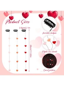 6pcs Valentine's Day Heart Shaped Hair Clips, Women Acrylic Beaded Heart Streamlined Invisible Hairpins, DIY Cute Hair Accessories Suitable For Girls, Light Pink, Rose Red, Bright Red, Claw Clips, Hair Slide - Multicolor - View 4