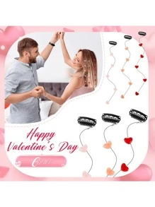 6pcs Valentine's Day Heart Shaped Hair Clips, Women Acrylic Beaded Heart Streamlined Invisible Hairpins, DIY Cute Hair Accessories Suitable For Girls, Light Pink, Rose Red, Bright Red, Claw Clips, Hair Slide - Multicolor - View 2