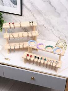 Expositor de madera de varios niveles para exhibición de joyas, gafas, accesorios, pulseras, pendientes y organización de joyería - Beis - Ver 4