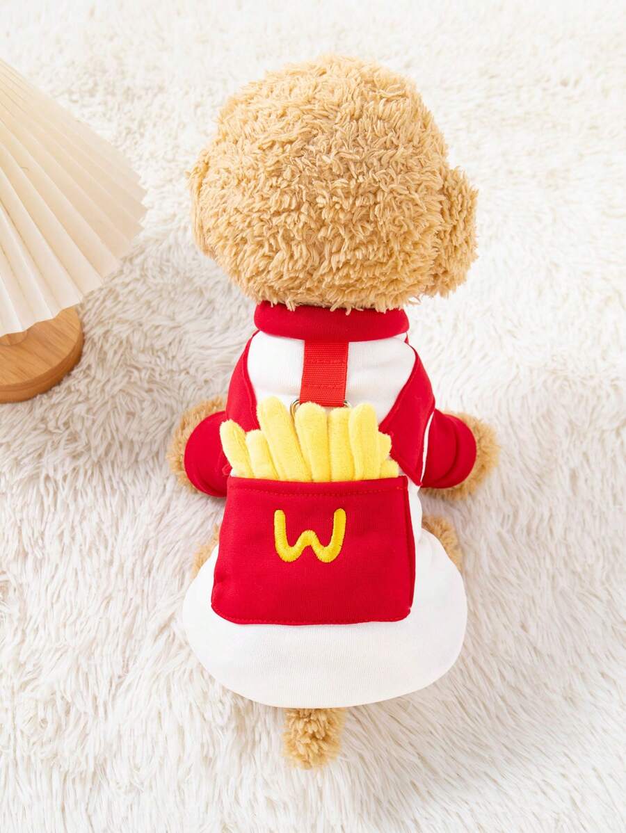 狗狗衣服冬季拉开连帽衫,带有零食和炸薯条设计,可爱优雅,适合泰迪和猫等小型犬 - 紅白色 - 查看 1