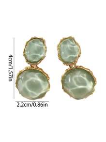 一对不对称浅绿色耳环，创意波浪图案，椭圆形设计，时尚个性耳环及配饰 - 綠色 - 查看 2