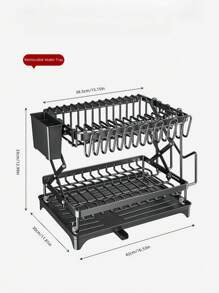 1 Kitchen Collapsible Dish Rack, Countertop Multi-Layer Dish Utensil Cup Drainer Rack, Dish Drying Rack For Kitchen Countertop, Double Layer Large Capacity Dish Drying Rack With Steel Drainer Plate, Dish Drying Rack With Drainer Shelf For Dish, Knives, Cups, Cutting Boards, Kitchen Supplies