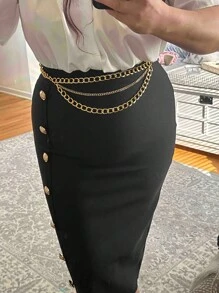 1pc Simple Fashion Thick Chain Waist Belt, Gold/Silver - Multicolor - View 4