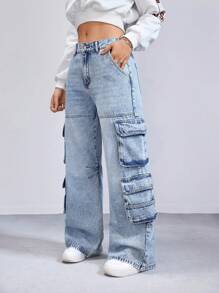 Damskie luźne jeansy cargo z kieszeniami 079