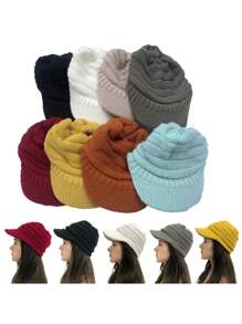 1PC Unisex Winter Visor Beanie Knit Hat Cap Crochet Men Women Ski Thick Warm Acr Ski Hat - Multicolor - View 4