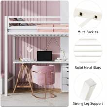 SHA CERLIN Junior Loft Bed Twin Size, Heavy Duty Twin Bed Frame With Full-Length Guardrail & Removable Stairs, Noise-Free, Space-Saving, No Box Spring Needed, Black/Aqua Blue/Cream White * Bed Frame Queen Queen Bed Frame Bed Frame Full Full Size Bed Frame King Size Bed Frame Twin Bed Frame Room Decor Home Decor Christmas Decor Bedroom Decor Valentine Day Decor Storage Living Room Decor Furniture House Decor - 白色 - 查看 5