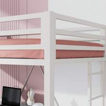 SHA CERLIN Junior Loft Bed Twin Size, Heavy Duty Twin Bed Frame With Full-Length Guardrail & Removable Stairs, Noise-Free, Space-Saving, No Box Spring Needed, Black/Aqua Blue/Cream White * Bed Frame Queen Queen Bed Frame Bed Frame Full Full Size Bed Frame King Size Bed Frame Twin Bed Frame Room Decor Home Decor Christmas Decor Bedroom Decor Valentine Day Decor Storage Living Room Decor Furniture House Decor - 白色 - 查看 6