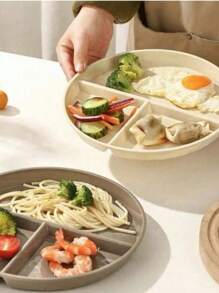 1个微波炉塑料分隔托盘，圆形沙拉水果盘，适合女性和学生控制饮食和减肥，厨房用品，圣诞礼物 - 彩色 - 查看 4