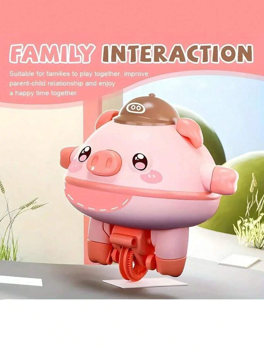 儿童平衡猪旋转陀螺学步车，塑料新奇自立式单轮车玩具，益智旋转陀螺，电池供电（不含电池），适合 3-6 岁儿童