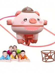 儿童平衡猪旋转陀螺学步车，塑料新奇自立式单轮车玩具，益智旋转陀螺，电池供电（不含电池），适合 3-6 岁儿童