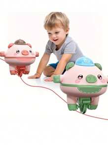 儿童平衡猪旋转陀螺学步车，塑料新奇自立式单轮车玩具，益智旋转陀螺，电池供电（不含电池），适合 3-6 岁儿童