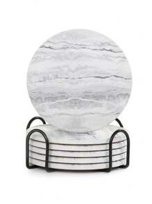 6 Pieces Set Of Marble Ceramic Coasters With Stand - Absorbent Non-Slip Drink Coasters For Home And Bar Decoration, Coffee Table Coasters With Stand, Absorbent Coasters, Marble Style Ceramic Wooden Table Coasters For All Kinds Of Cups - Multicolor - View 2