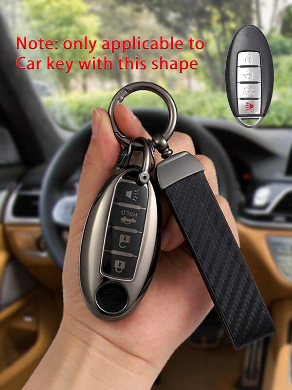 3-Piece Set: Nissan Dedicated TPU Soft Protective Case + Leather Keychain + Screwdriver, Suitable For Nissan Smart 4-Button Car Keyfob Protector