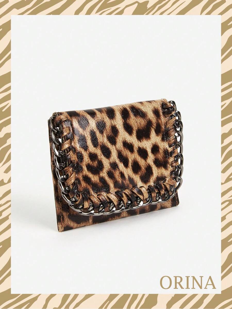 Modischer Y2K-Stil kurzer Münz- und Kartenbeutel mit Punk-Rock-Kettengurt, Leoparden- und Gepardenmuster, Kartenetui, Geschäftskartenhalter, Kreditkartenhalter, Kartenetui für Frauen, Mini-Geldbörse, Geldbeutel, Kartenbörse