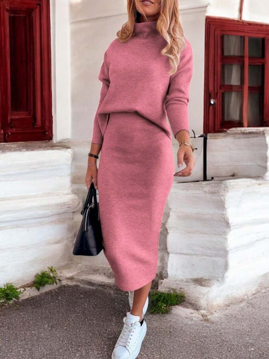 Conjunto Falda y Sueter Tedido de Punto Comodo #SensaciónDelujo #EstiloRomanticoDeSanValentín - Rosa - Ver 1