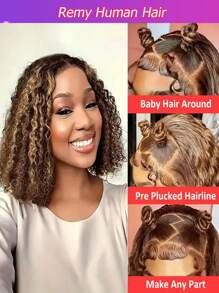 Highlight Curly Wave Short Bob Wig 13x4 Lace Frontal Wig Brazilian Ombre Brown Deep Wave Honey Blonde 180% Glueless Bob Wigs - Piano Color - View 5