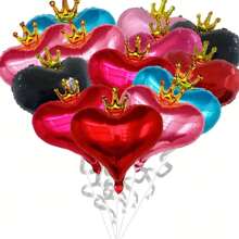 1/5/10pcs Crown & Heart Shaped Aluminum Foil Balloon In Red, Black, Blue, Pink, Faux Pearl Color, Suitable For Birthday Party, Baby Shower, Anniversary, Valentine's Day, Wedding Decoration, Room Decor, Photo Prop Back To School Valentine's Day - Multicolor - View 9