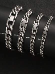 1 件不褪色简约设计不锈钢金属链手链，时尚钛钢厚复古时尚手链，适合男士，嘻哈朋克珠宝 - 銀色 - 查看 3