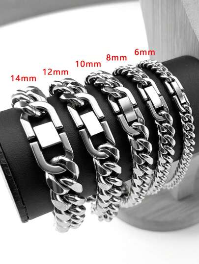 1pc Non-Fading Simple Design Stainless Steel Metal Chain Bracelet, Titanium Steel Thick Vintage Fashion Bracelet, Suitable For Men, Hip Hop Punk Jewelry