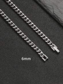 1 件不褪色简约设计不锈钢金属链手链，时尚钛钢厚复古时尚手链，适合男士，嘻哈朋克珠宝 - 銀色 - 查看 8