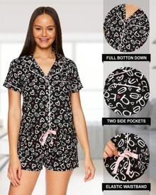 Bebe Pajama Set For Women, Stretch Rayon Knit Short Sleeve PJs For Women Set, Ladies Pajamas Sets - Black 5 - View 2