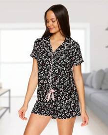 Bebe Pajama Set For Women, Stretch Rayon Knit Short Sleeve PJs For Women Set, Ladies Pajamas Sets - Black 5 - View 4